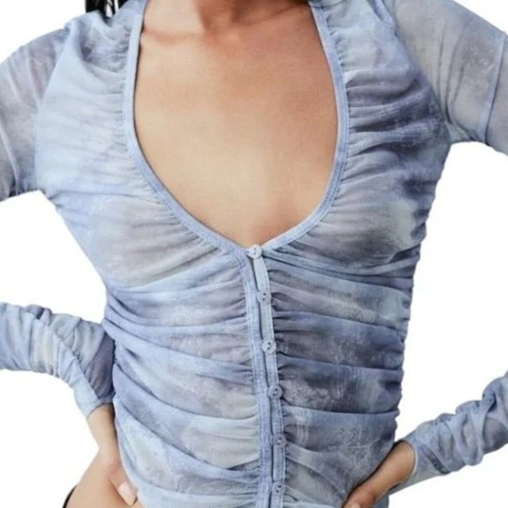 NWT! Zara Sheer Long Sleeve Top in Blue